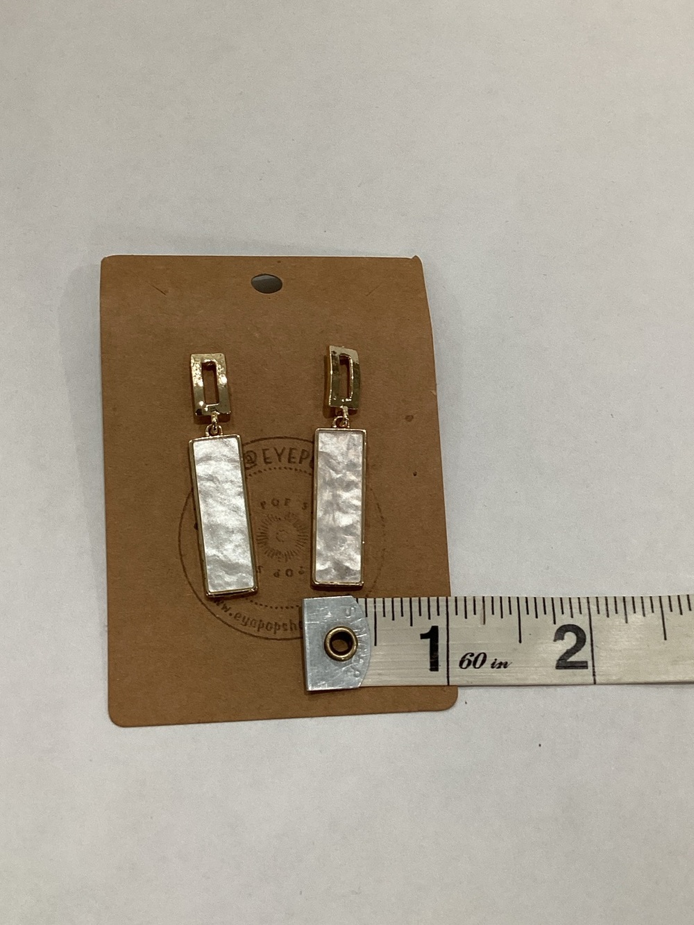 Gold Drop Earrings with White Mother-of-Pearl Inlay - Picture 3 of 4